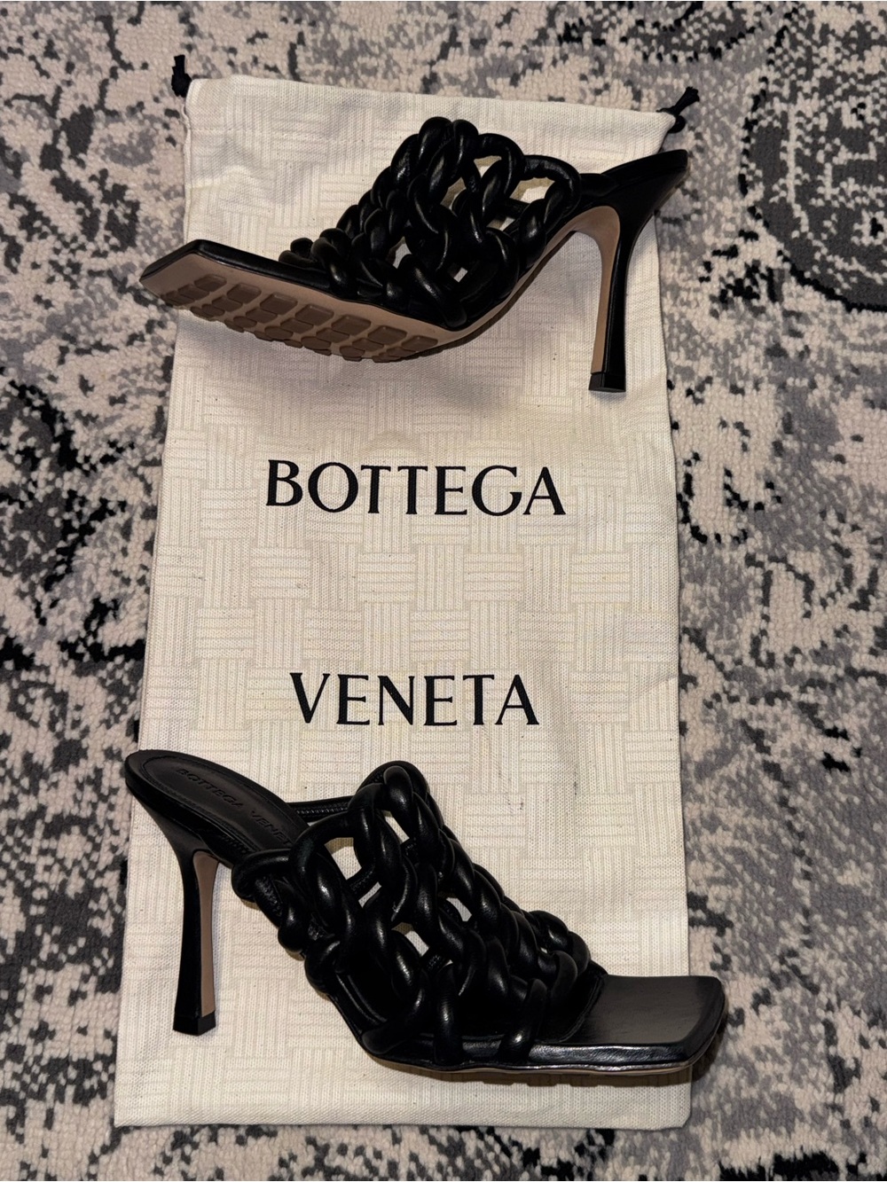 NEW!!! Bottega Veneta Black Braided Leather High Heel Mules Sz 36.5